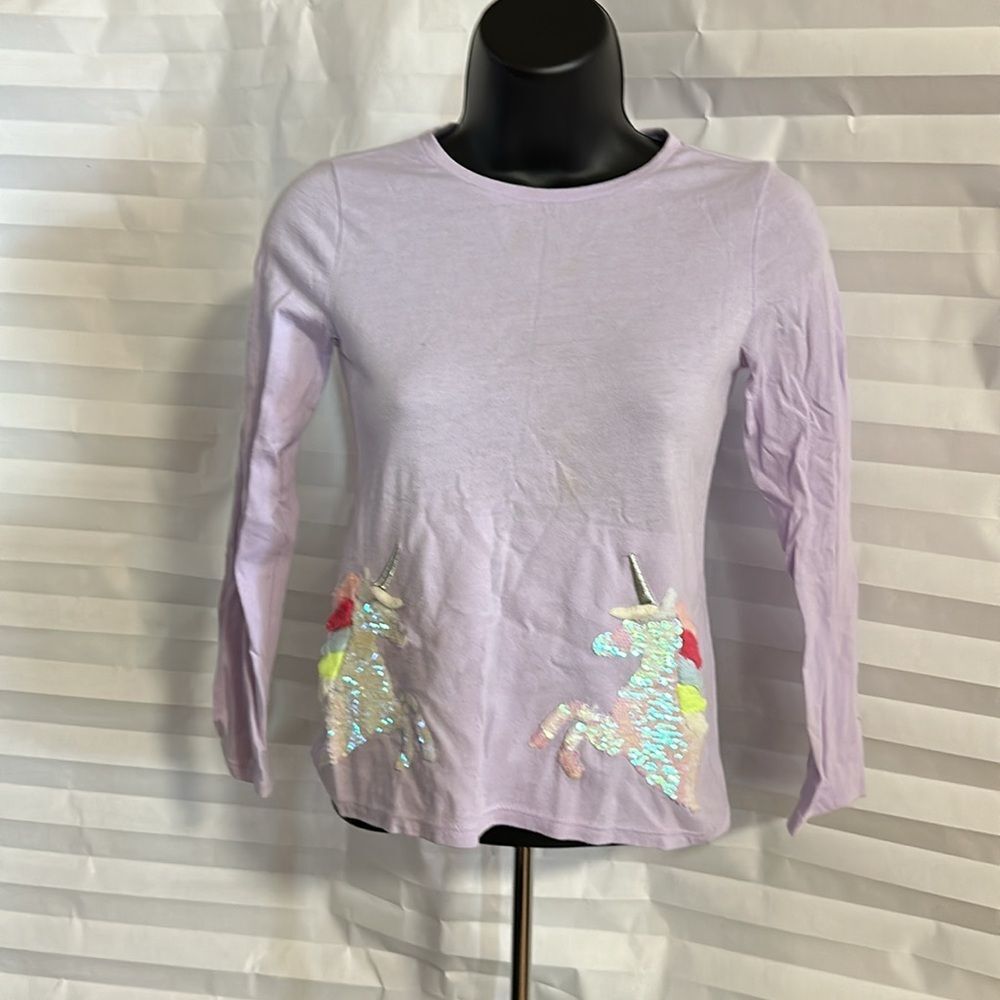 Wonder Nation Girls Long Sleeve T-Shirt Size Large Lavender Unicorn Graphic Tee